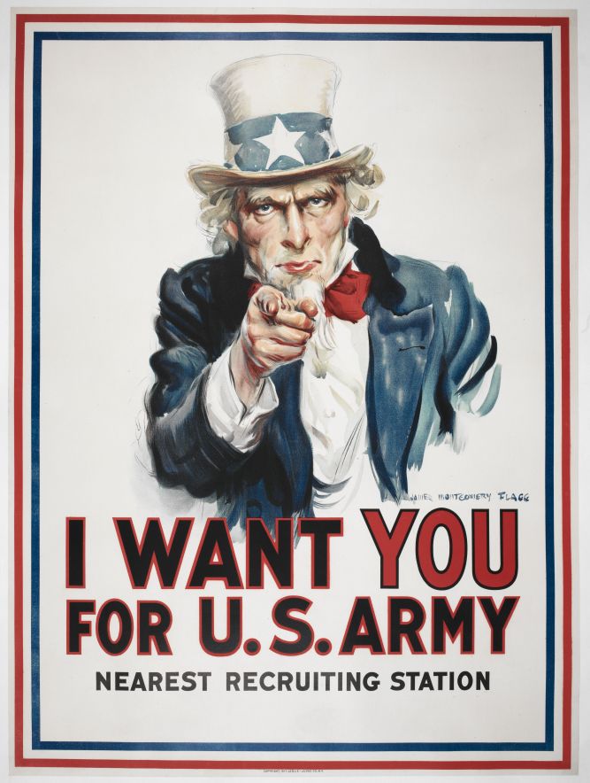 James Montgomery Flagg (artist), I want You for U.S. army. c.1917. Loan courtesy of Anthony d’Offay, Londonr