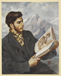 Young Stalin reading, Viktor Golitseva, Poeziia Gruzii. Moscow, 1949
