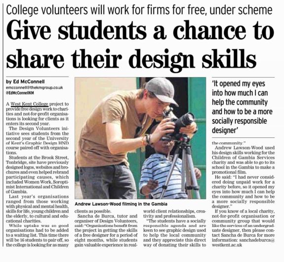 Design Volunteers newspaper article with student photographer
